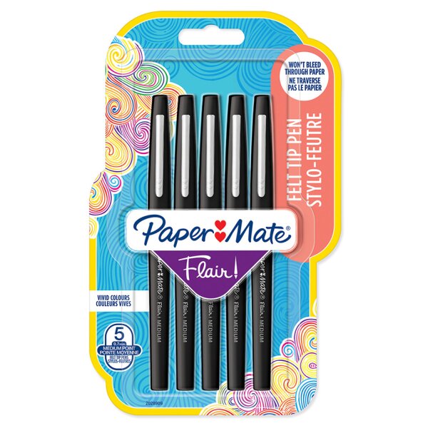 Paper:Mate Faserschreiber Flair, 5er Blister, schwarz
