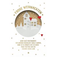 CACTUS Weihnachtskarte Häuser, Schnee & Herzen