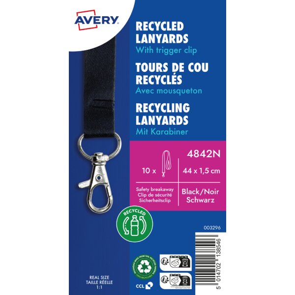AVERY Tour de cou, en rPET, 440 x 15 mm, blanc