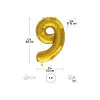 I AM CREATIVE Folienballon Zahl 9 85cm 1000-1054 gold