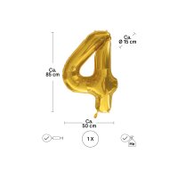 I AM CREATIVE Folienballon Zahl 4 85cm 1000-1049 gold