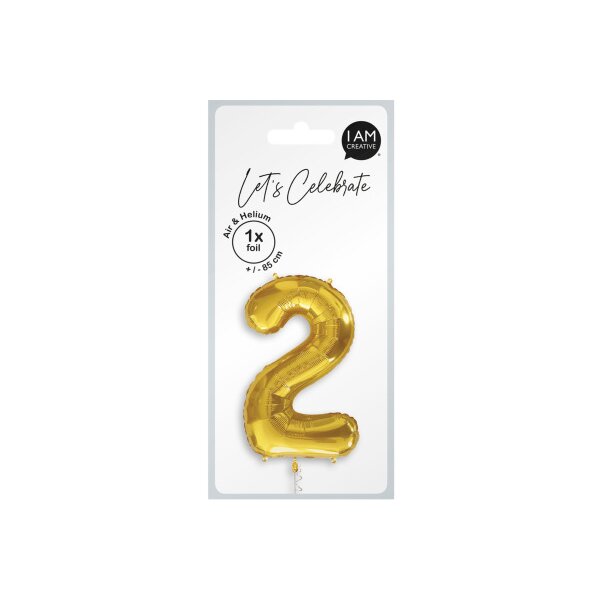 I AM CREATIVE Folienballon Zahl 2 85cm 1000-1047 gold