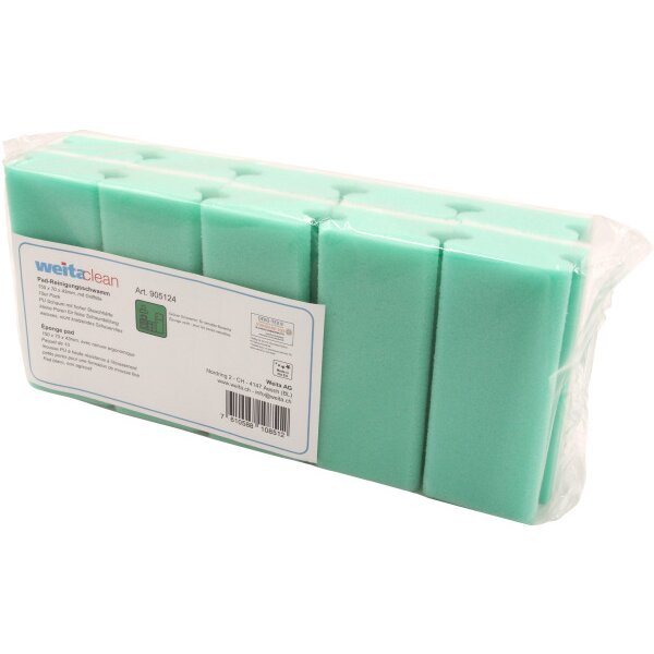 WEITACLEAN &Eacute;ponge pad 150x70x43mm 5028026 vert, sans ryures 10 pi&egrave;ces