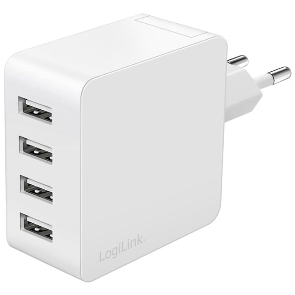 LogiLink Chargeur secteur USB, 4x USB-A, 24 watts, blanc