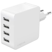 LogiLink USB-Steckdosenadapter, 4x USB-A, 24 Watt, weiss