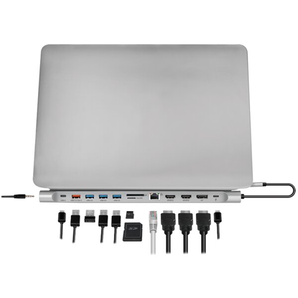 LogiLink USB 3.2 (Gen 2) Docking Station, 12-Port, silber