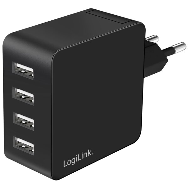 LogiLink Chargeur secteur USB, 4x USB-A, 24 watts, noir