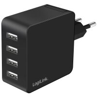 LogiLink USB-Steckdosenadapter, 4x USB-A, 24 Watt, schwarz