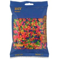 HAMA Perles à repasser midi Mix Fluo, sachet de 3.000