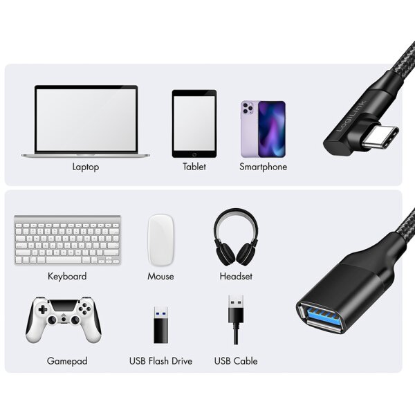 LogiLink Câble adaptateur USB 3.2 Gen2, USB-C - USB-A, 0,2 m
