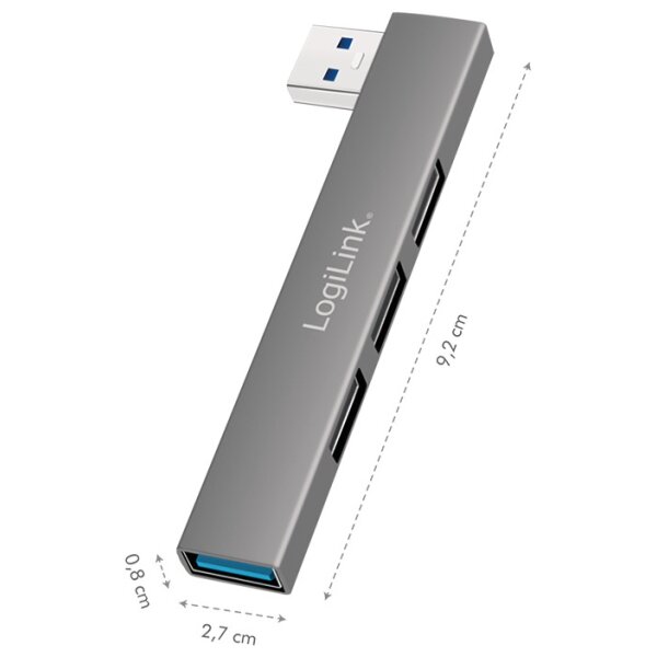 LogiLink Hub USB 3.0 Ultraslim, 4 ports, bo&icirc;tier aluminium