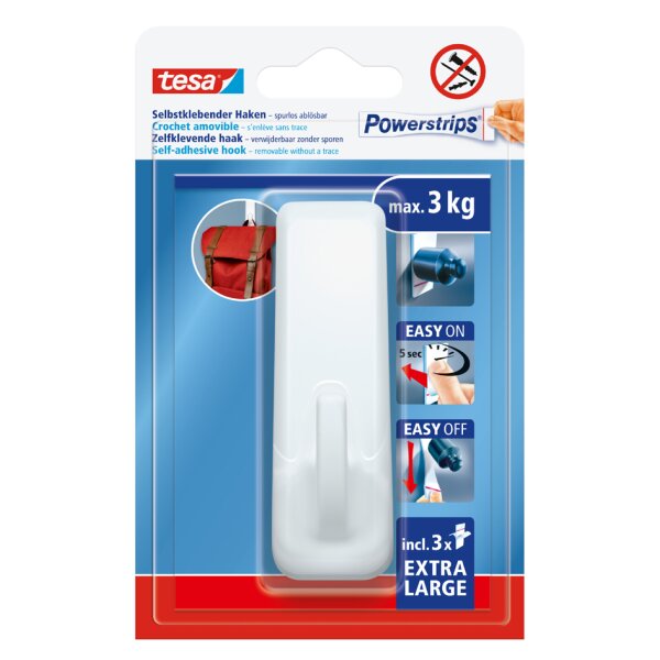 tesa Crochet Powerstrips EXTRA LARGE rectangulaire, blanc