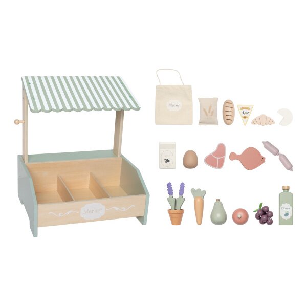 JABADABADO Marktstand mini 31x25x36cm W7283 Lebensmittel 18-teilig