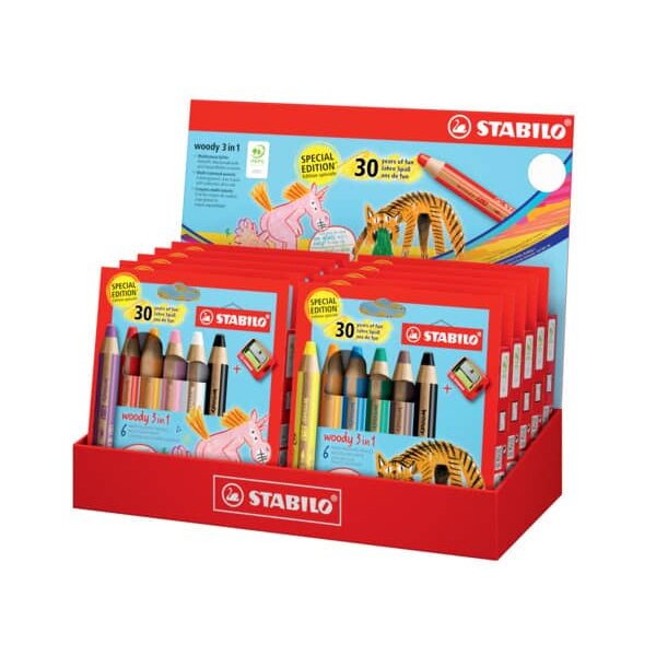 STABILO Crayon multi-talents woody 3 en 1, présentoir 30 ans