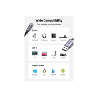 UGREEN Audio Adapter USB 2.0,3.5mm 30757 BB Aluminum Alloy 25cm,Grey BB