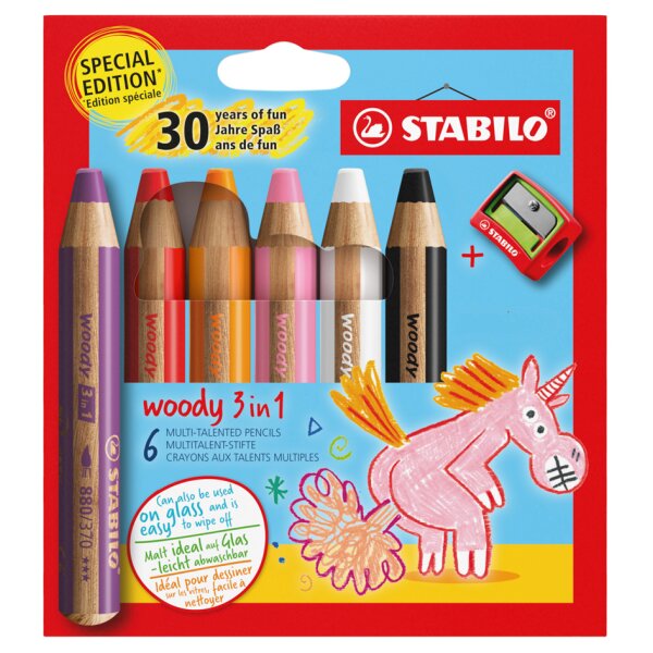 STABILO Crayon multi-talents woody 3 en 1, étui de 6 Tigre