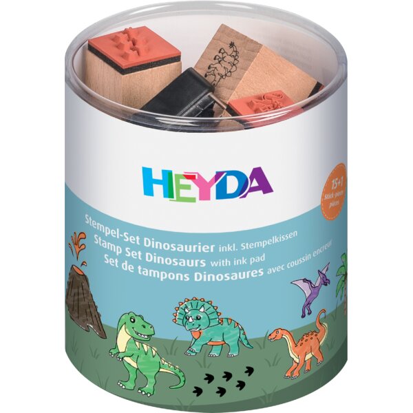 HEYDA Jeu de tampons &agrave; motif Dinosaure, bo&icirc;te ronde