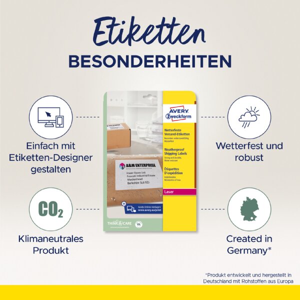 AVERY Zweckform Wetterfeste Versand-Etiketten, 99,1 x 139 mm