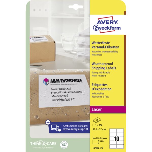 AVERY Zweckform Wetterfeste Versand-Etiketten, 199,6x143,5mm