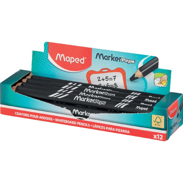 Maped Crayon ardoise MarkerPeps, présentoir de 12, noir