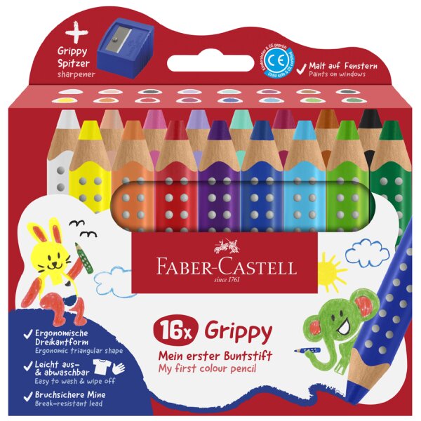 FABER-CASTELL Dreikant-Buntstift Grippy, 16er Kartonetui