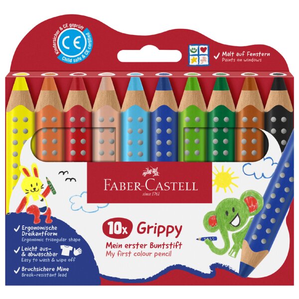 FABER-CASTELL Crayon de couleur Grippy, étui carton de 10