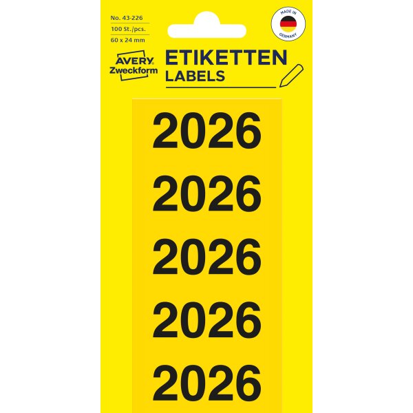 AVERY Zweckform Ordner-Inhaltsschild "2026", 60x26 mm, gelb