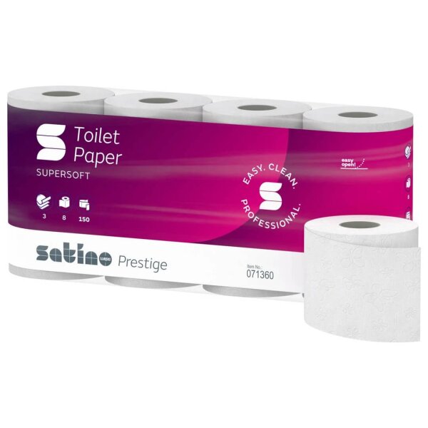SATINO Prestige Papier de toilette extra blanc, 3 couches, 150 feuilles - 1 Palette (1920 rouleaux)