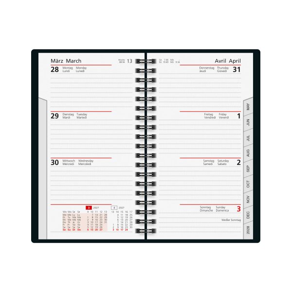 RIDOIDE Agenda Internat. Wire-O 2027 7017804907.27 1S/2P noir ML 8.7x15.3cm
