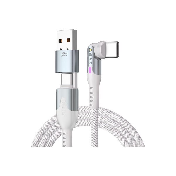 STATIK PowerPivot Pro Nylon Braided PUP-0455-6FT-CC-WHT USB-C to C, 2m,100W White
