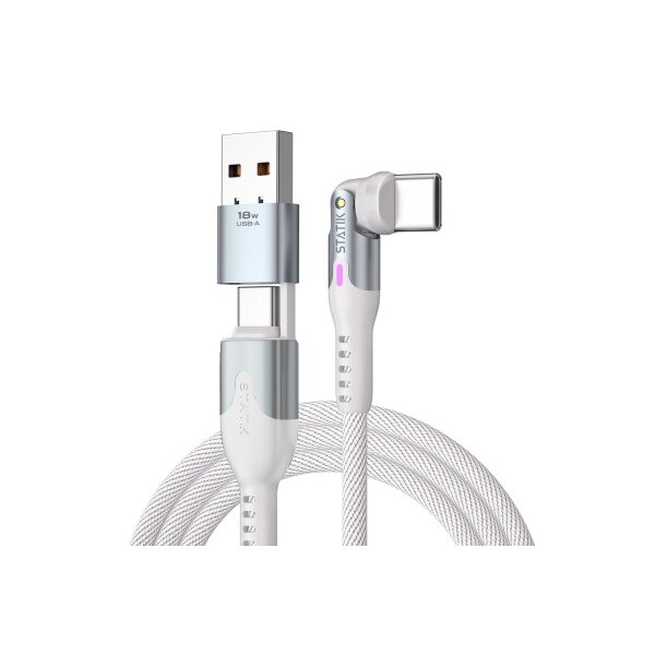 STATIK PowerPivot Pro Nylon Braided PUP-0455-3FT-CC-WHT USB-C to C, 1m, 100W White