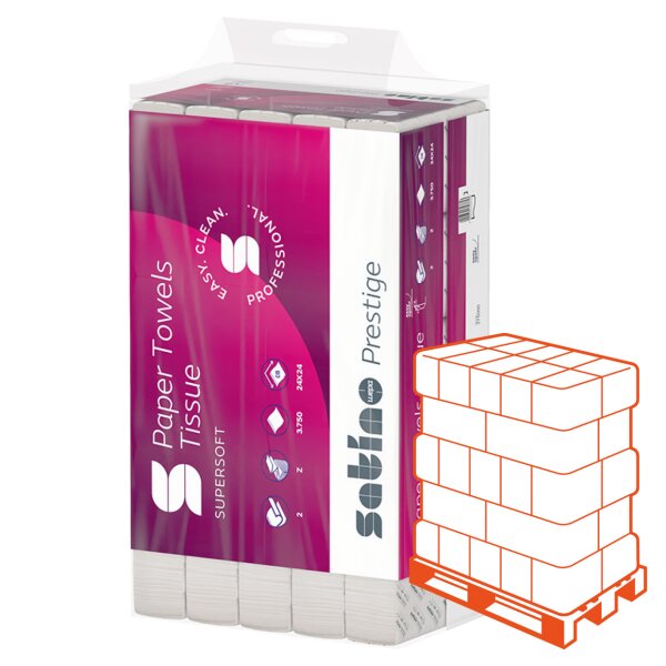 SATINO Prestige Essuie-mains pliage en Z 2 couches, 240 x 240 mm – 1 Palette (60000 feuilles)