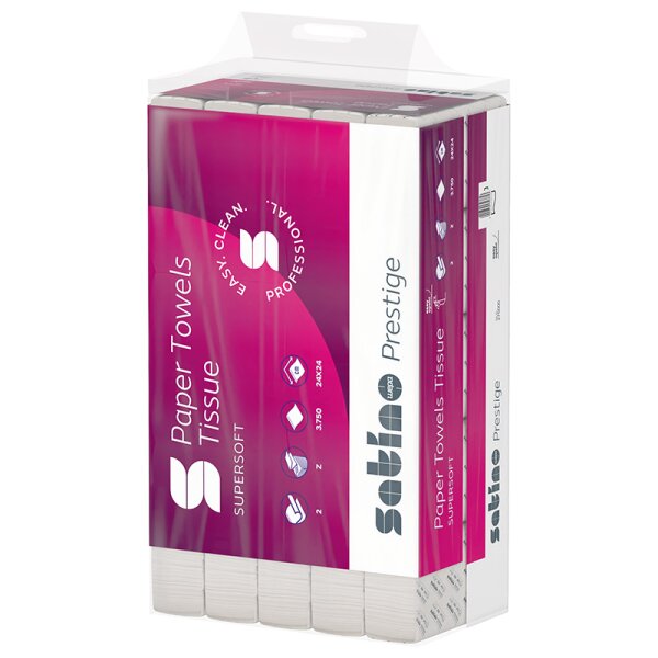 SATINO Prestige Essuie-mains pliage en Z 2 couches, 240 x 240 mm – 1 Palette (60000 feuilles)