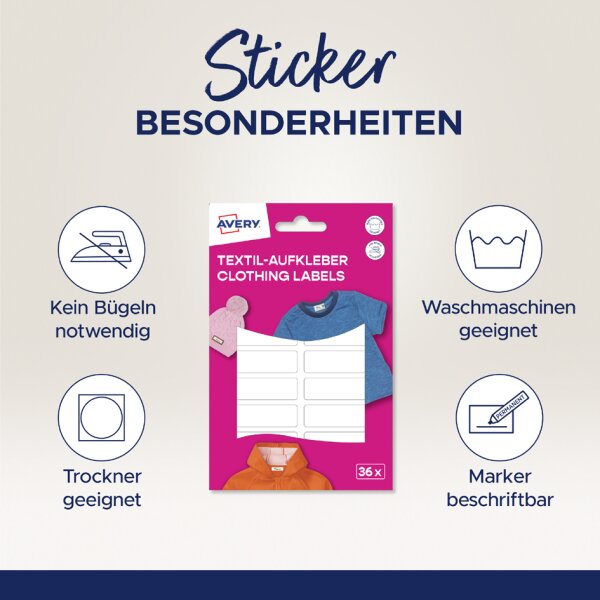AVERY Étiquette pour textile, 13 x 45 mm, motifs