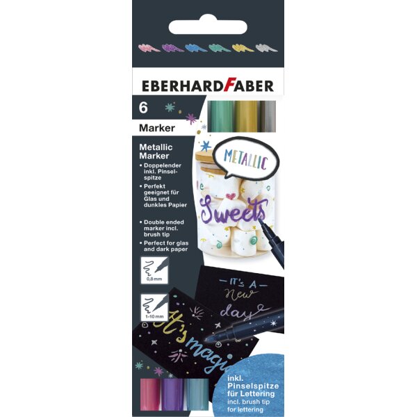 EBERHARD FABER Pigmentmarker Metallic Duo, 6er Kartonetui