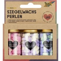 folia Siegelwachs-Perlen PASTEL, 3 Dosen, farbig sortiert