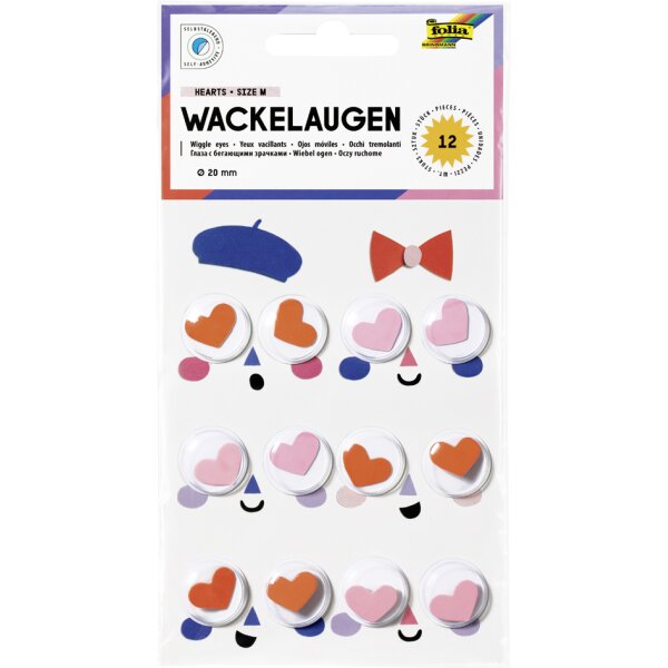 folia Wackelaugen HEARTS, Gr&ouml;sse L, selbstklebend