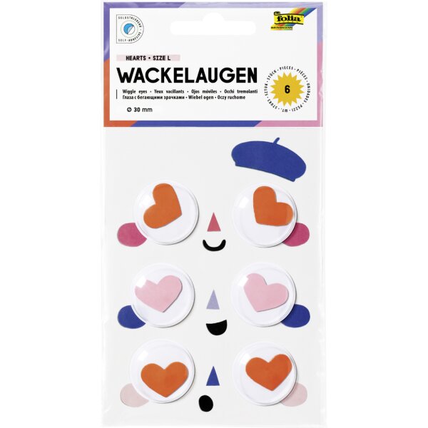 folia Wackelaugen HEARTS, Gr&ouml;sse L, selbstklebend