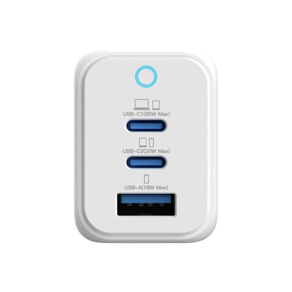 VINNIC FERNOW GaN 65W,Wallcharger VPCG-GA65WG1-EUWH 2x USB C, 1x USB-A, White