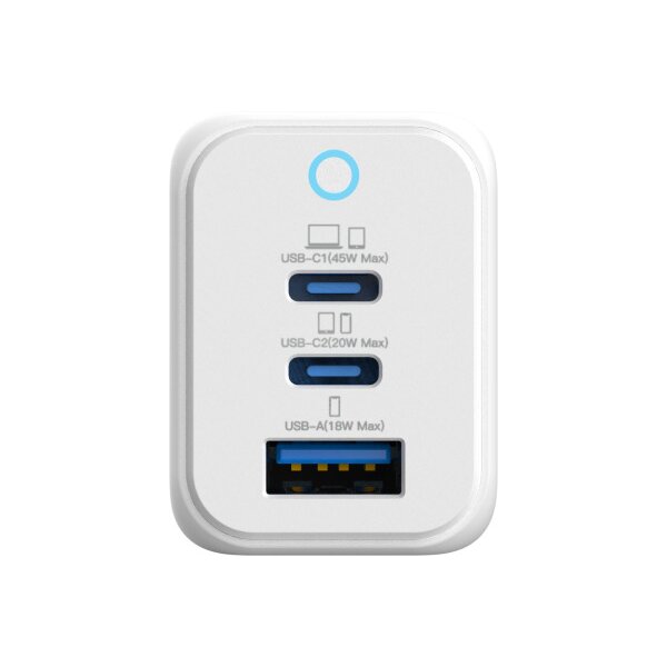 VINNIC FERNOW GaN 45W,Wallcharger VPCG-GA45WG1-EUWH 2x USB C, 1x USB-A, White