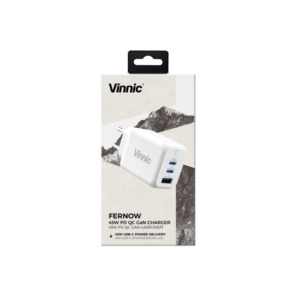 VINNIC FERNOW GaN 45W,Wallcharger VPCG-GA45WG1-EUWH 2x USB C, 1x USB-A, White