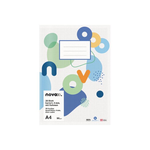 NOVOOO Cahier décole A4 729757 4mm quadrillé avec marge 90g