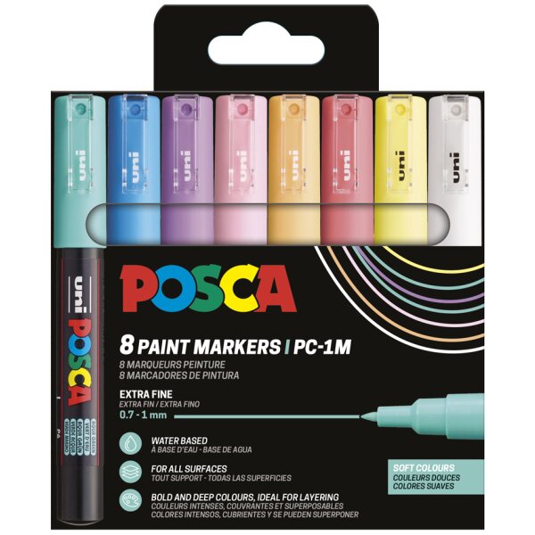 POSCA Marqueur &agrave; pigment PC-1MC, &eacute;tui de 8, couleurs douces