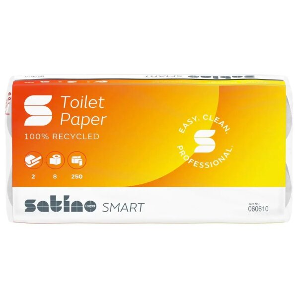 SATINO Smart Recycling Papier de toilette blanc, 2 couches, 250 feuilles - 1/2 Palette (1056 rouleaux)
