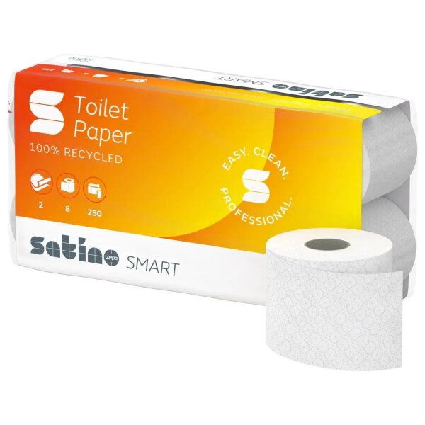 SATINO Smart Recycling Papier de toilette blanc, 2 couches, 250 feuilles - 1/2 Palette (1056 rouleaux)