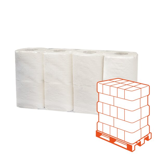 LOW BUDGET Toilettenpapier hochweiss, 3-lagig, 250 Blatt - 1 Palette (1728 Rollen)