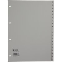 HETZEL Kunststoff-Register, Zahlen, A4, 1-20, PP, grau