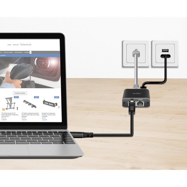 LogiLink Câble Ethernet USB 3.2, USB-C - RJ45, 1,5 m