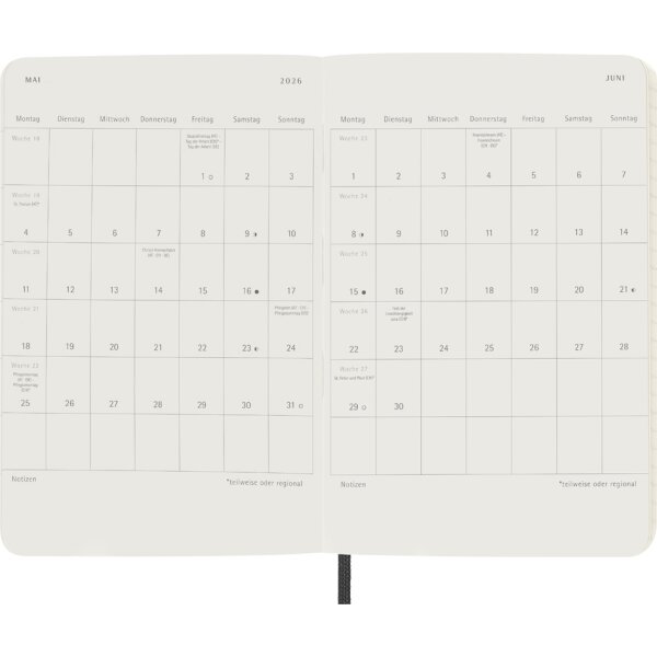 MOLESKINE Taschenkalender 2026, Wochen, P A6, schwarz