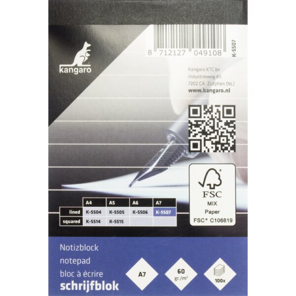 kangaro Bloc-notes A7, ligné, 100 feuilles